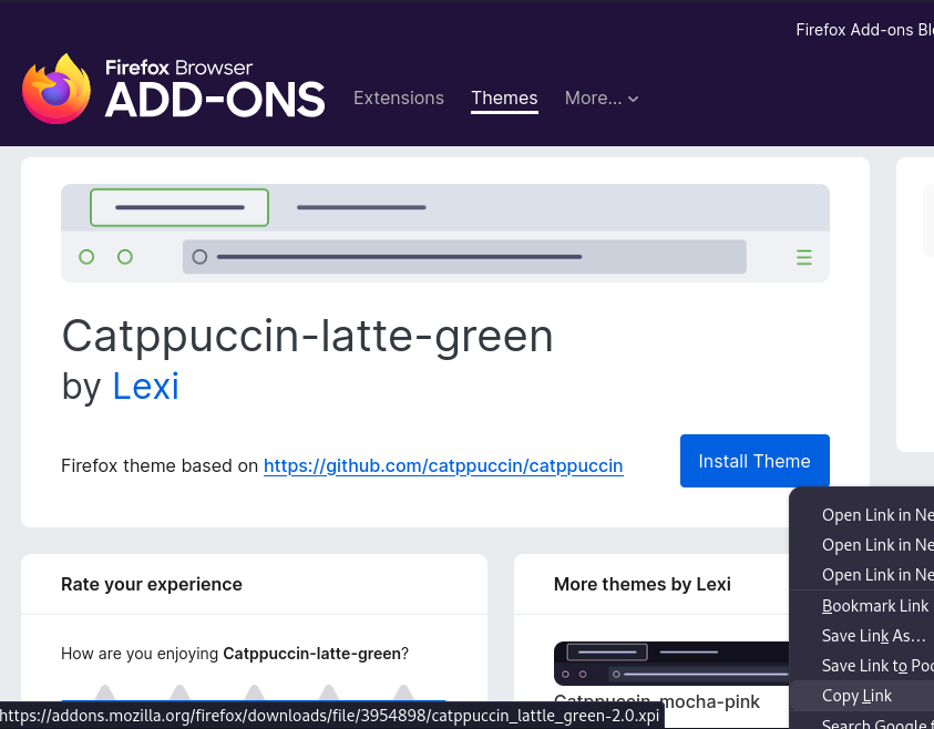 Firefox Install Theme button link